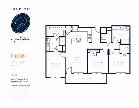 Floor plan for 3 beds, 2 baths, 1469 sqft